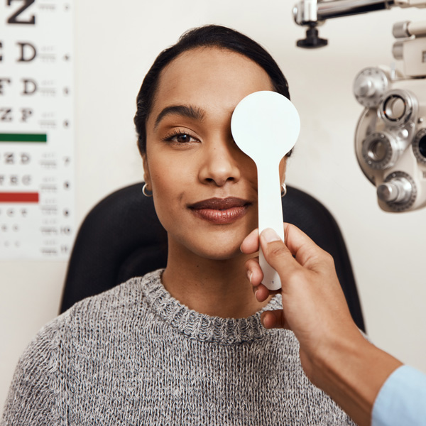One women eye test is going on